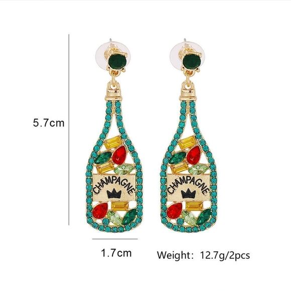 #ck1 BEAUTIFUL PINK CHAMPAGNE BOTTLE WITH CROWN LABEL COCKTAIL EARRINGS - Picture 3 of 7